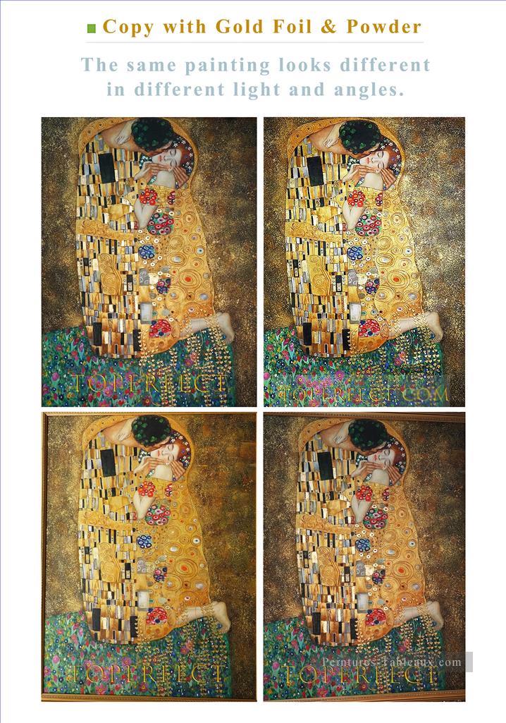 Copie de The Kiss Gustav Klimt avec Gold Foil Golden Powder S’il vous plaît enregistrer l’image et agrandir pour voir Peintures à l'huile